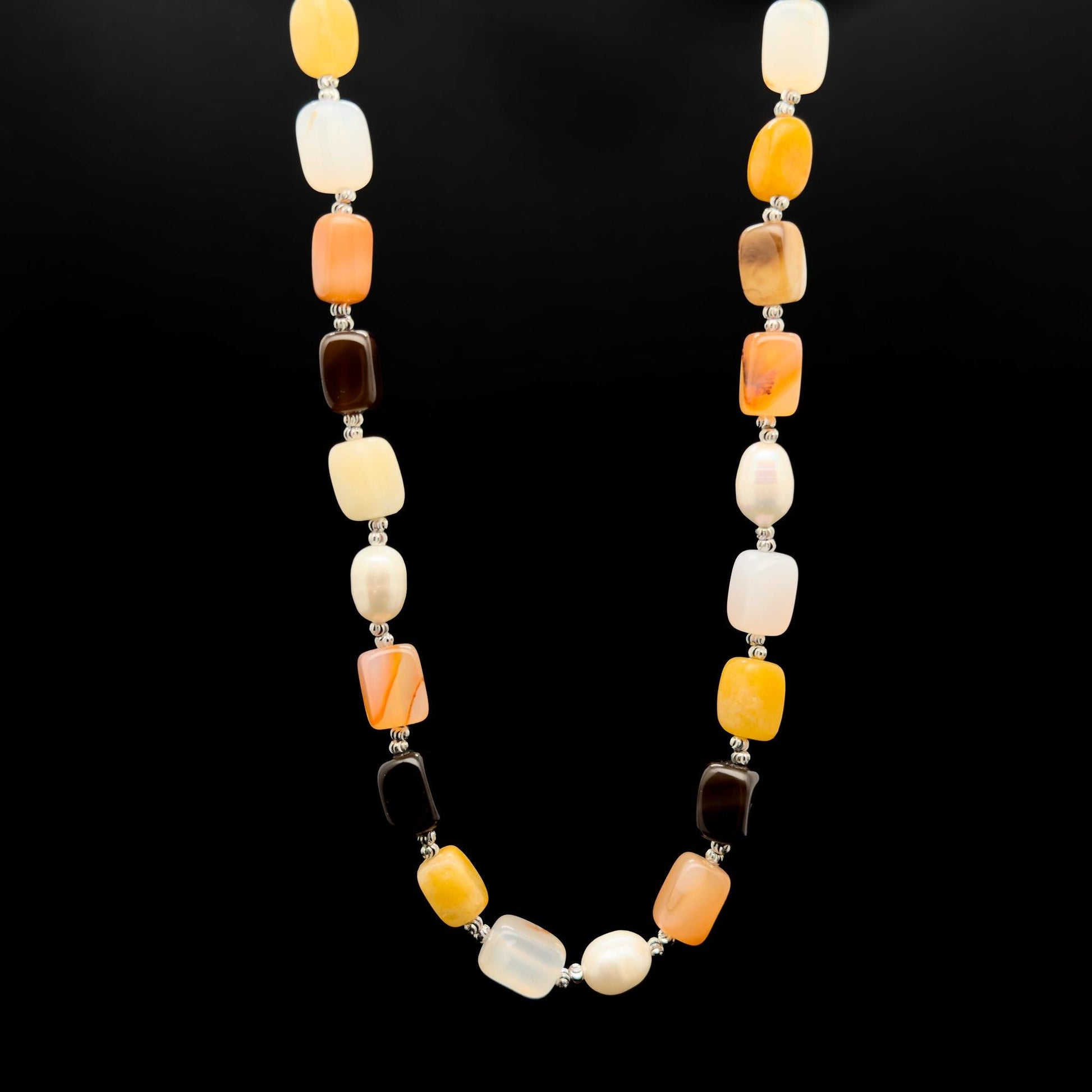 Vintage Art Deco Beaded Agate Pearl Necklace 40cm Handmade Gift