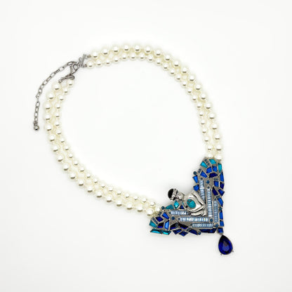 Art Deco Pearl Shell Pendant Necklace with Beaded Adjustable Chain