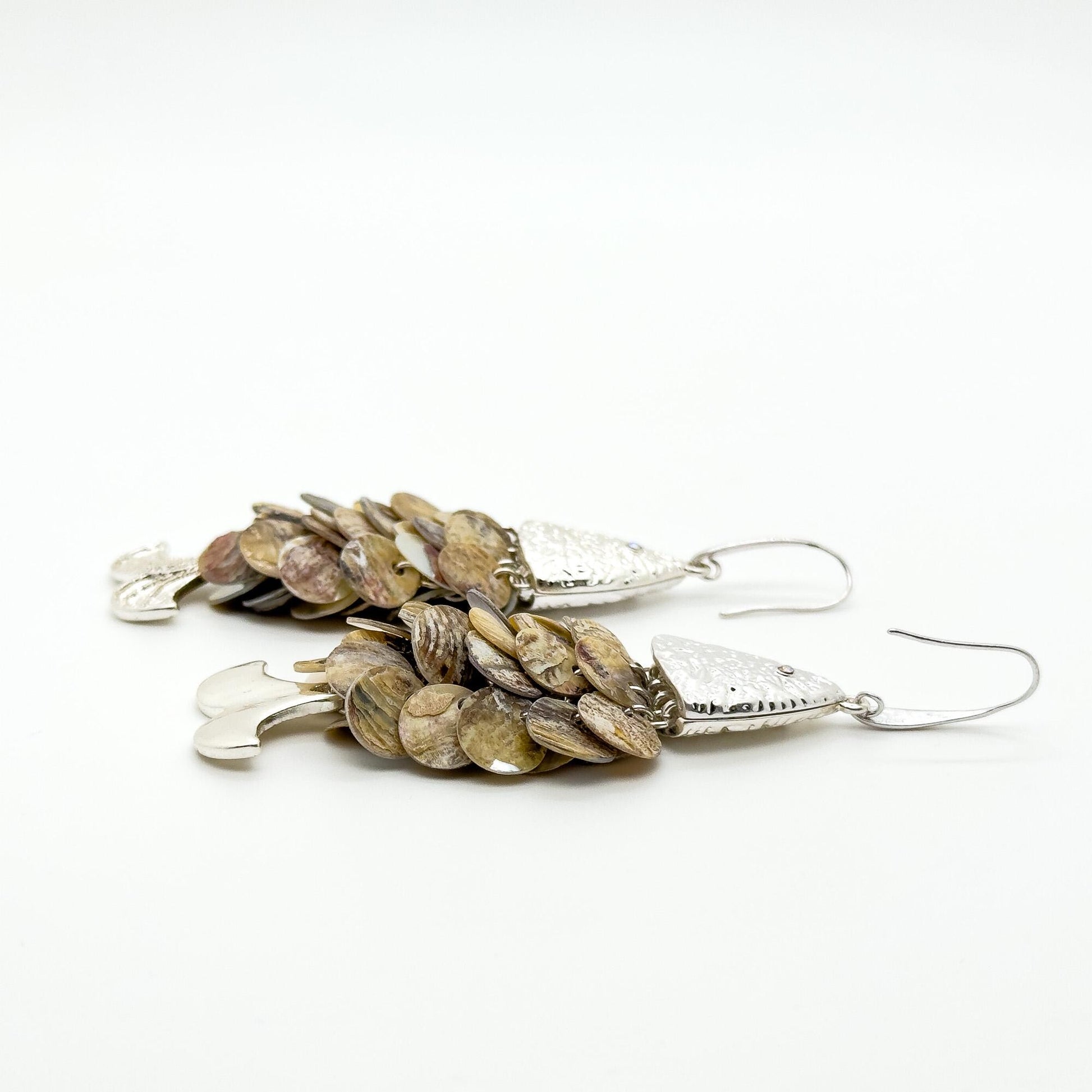 Vintage Art Deco Fish Scale Dangle Earrings Mother-of-Pearl