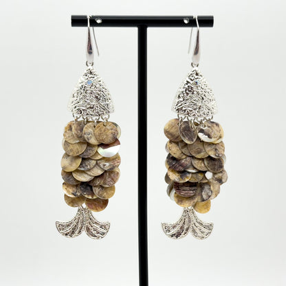 Vintage Art Deco Fish Scale Dangle Earrings Mother-of-Pearl