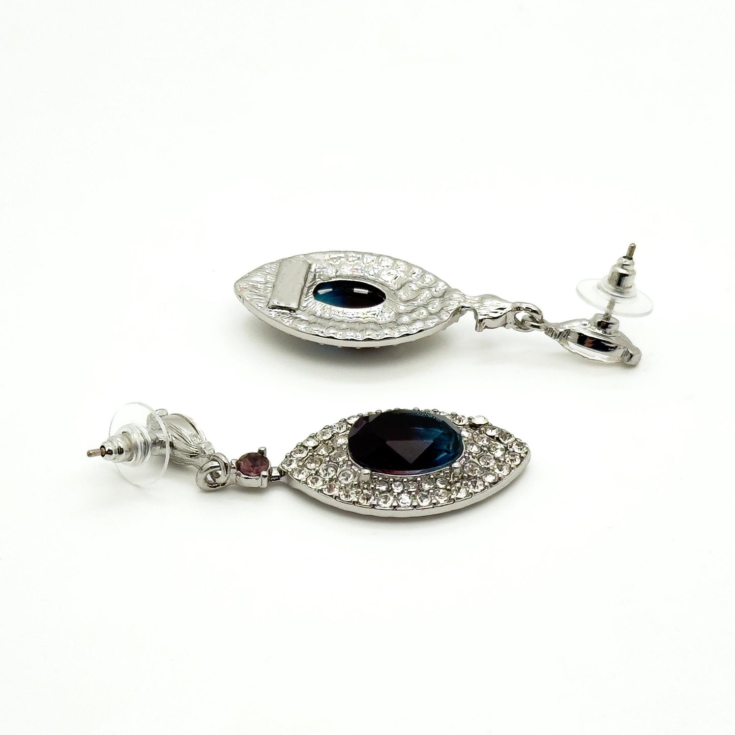 Purple Teardrop Gemstone Earrings Copper Zircon Art Deco Drop