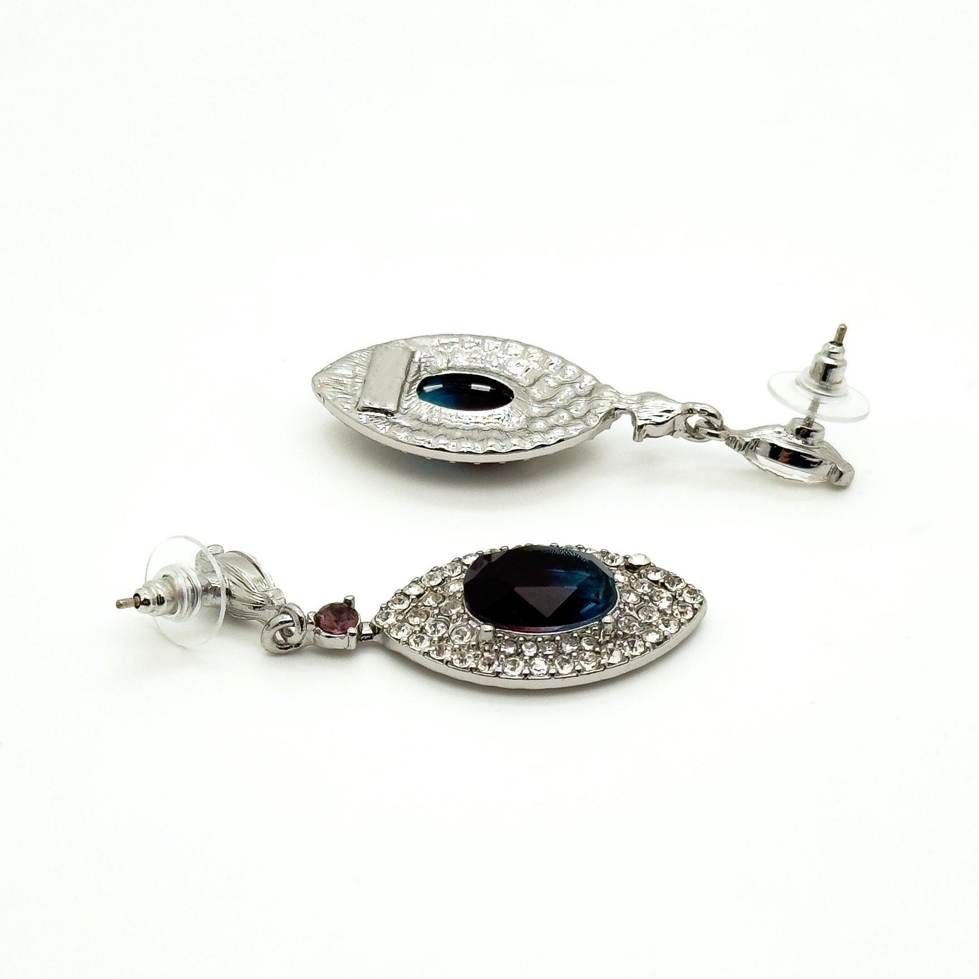 Purple Teardrop Gemstone Earrings Copper Zircon Art Deco Drop