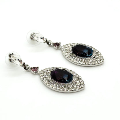 Purple Teardrop Gemstone Earrings Copper Zircon Art Deco Drop