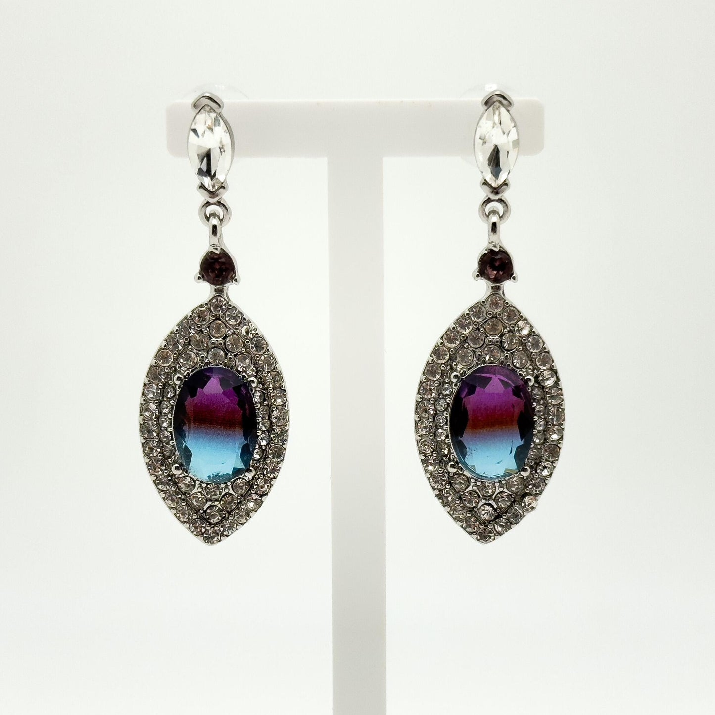 Purple Teardrop Gemstone Earrings Copper Zircon Art Deco Drop