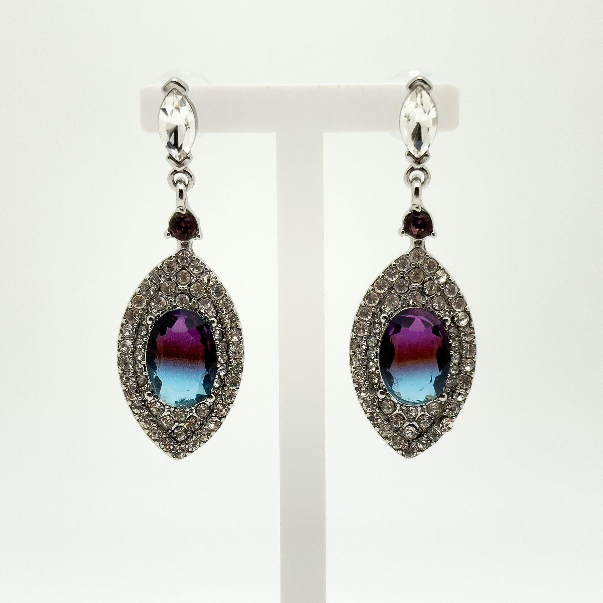 Purple Teardrop Gemstone Earrings Copper Zircon Art Deco Drop