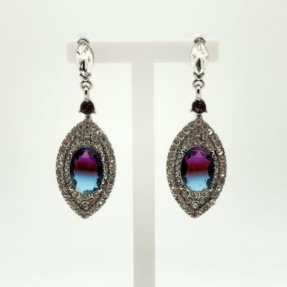 Purple Teardrop Gemstone Earrings Copper Zircon Art Deco Drop