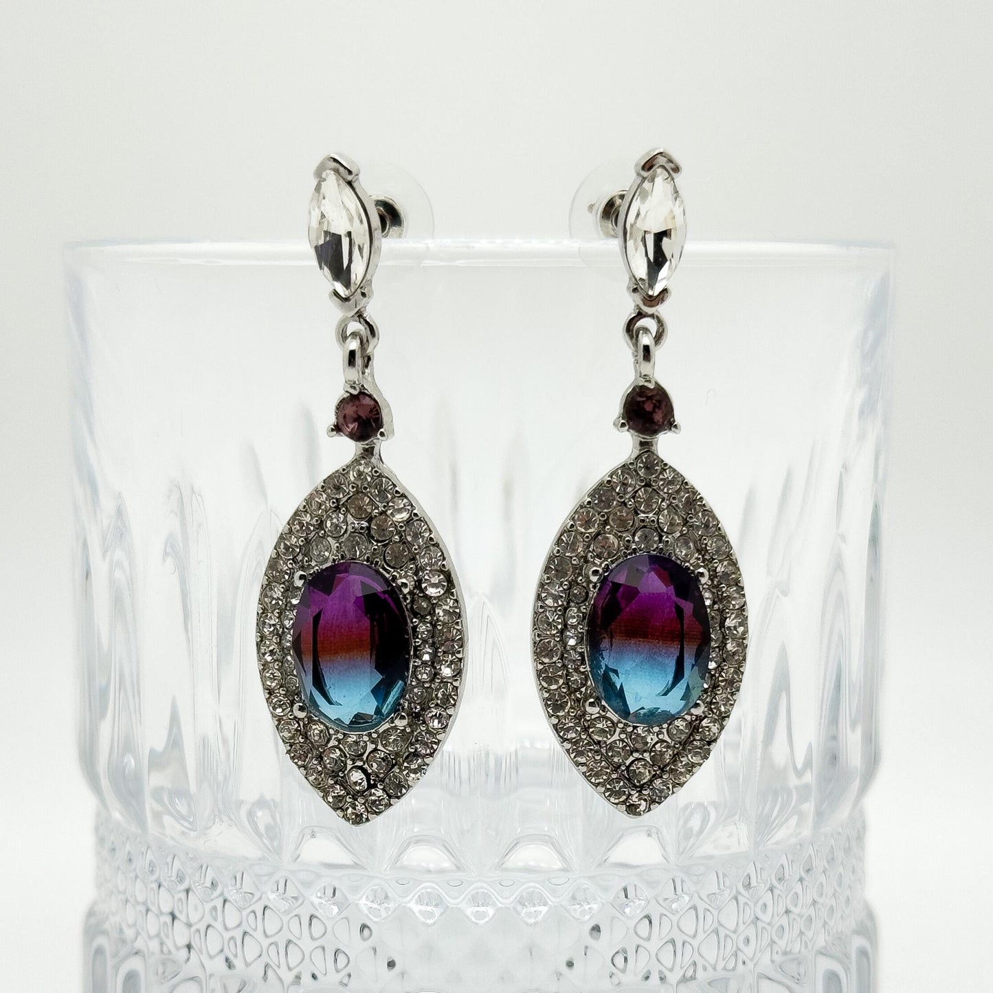 Purple Teardrop Gemstone Earrings Copper Zircon Art Deco Drop