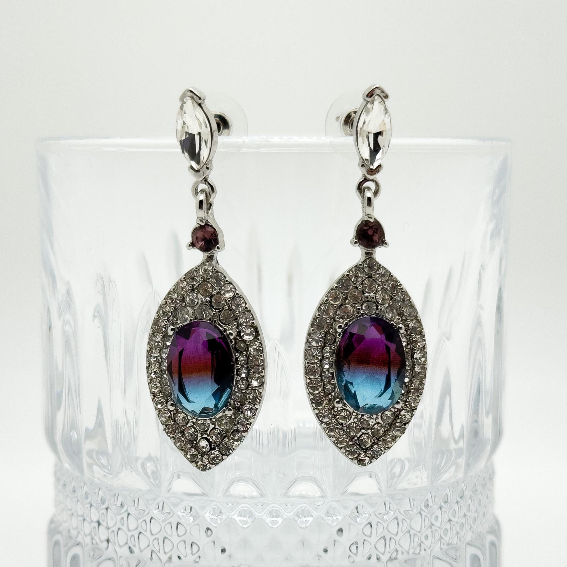 Purple Teardrop Gemstone Earrings Copper Zircon Art Deco Drop