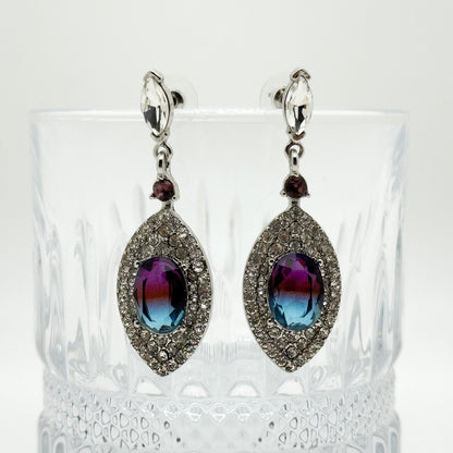 Purple Teardrop Gemstone Earrings Copper Zircon Art Deco Drop