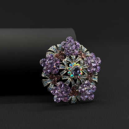 Vintage Purple Flower Brooch Zircon Copper Pendant Brooch Dual Use