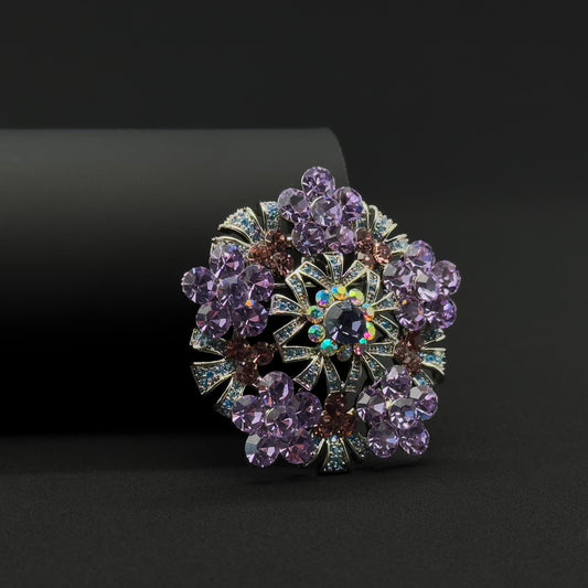 Vintage Purple Flower Brooch Zircon Copper Pendant Brooch Dual Use
