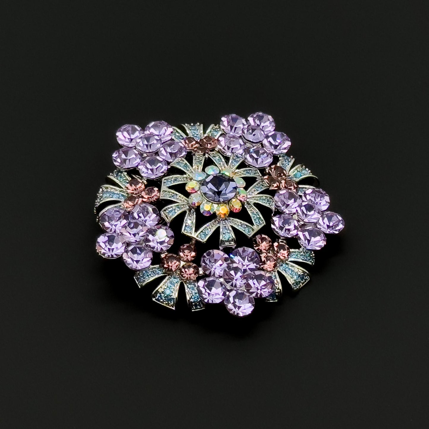 Vintage Purple Flower Brooch Zircon Copper Pendant Brooch Dual Use
