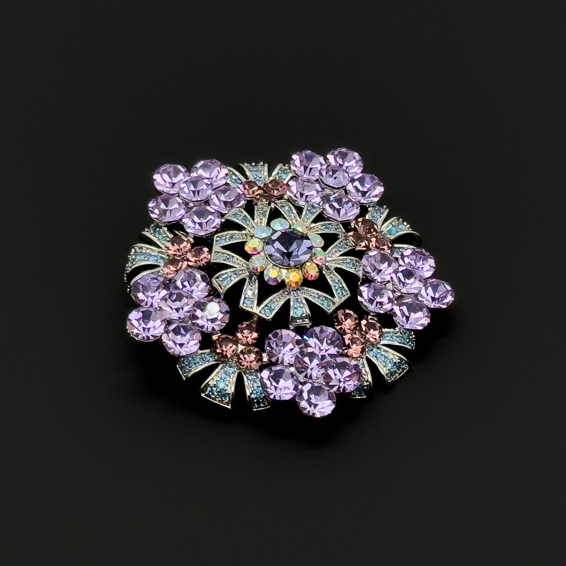 Vintage Purple Flower Brooch Zircon Copper Pendant Brooch Dual Use