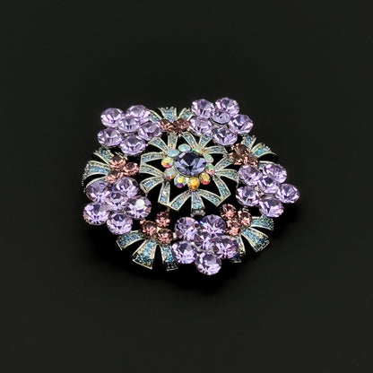 Vintage Purple Flower Brooch Zircon Copper Pendant Brooch Dual Use