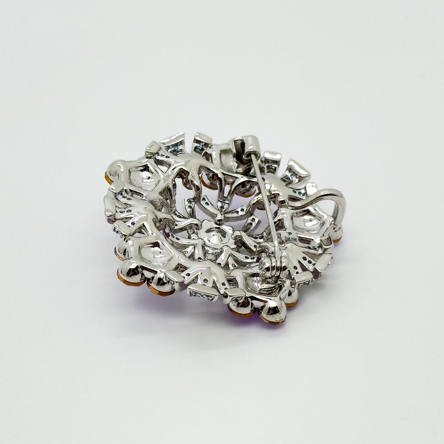 Vintage Purple Flower Brooch Zircon Copper Pendant Brooch Dual Use