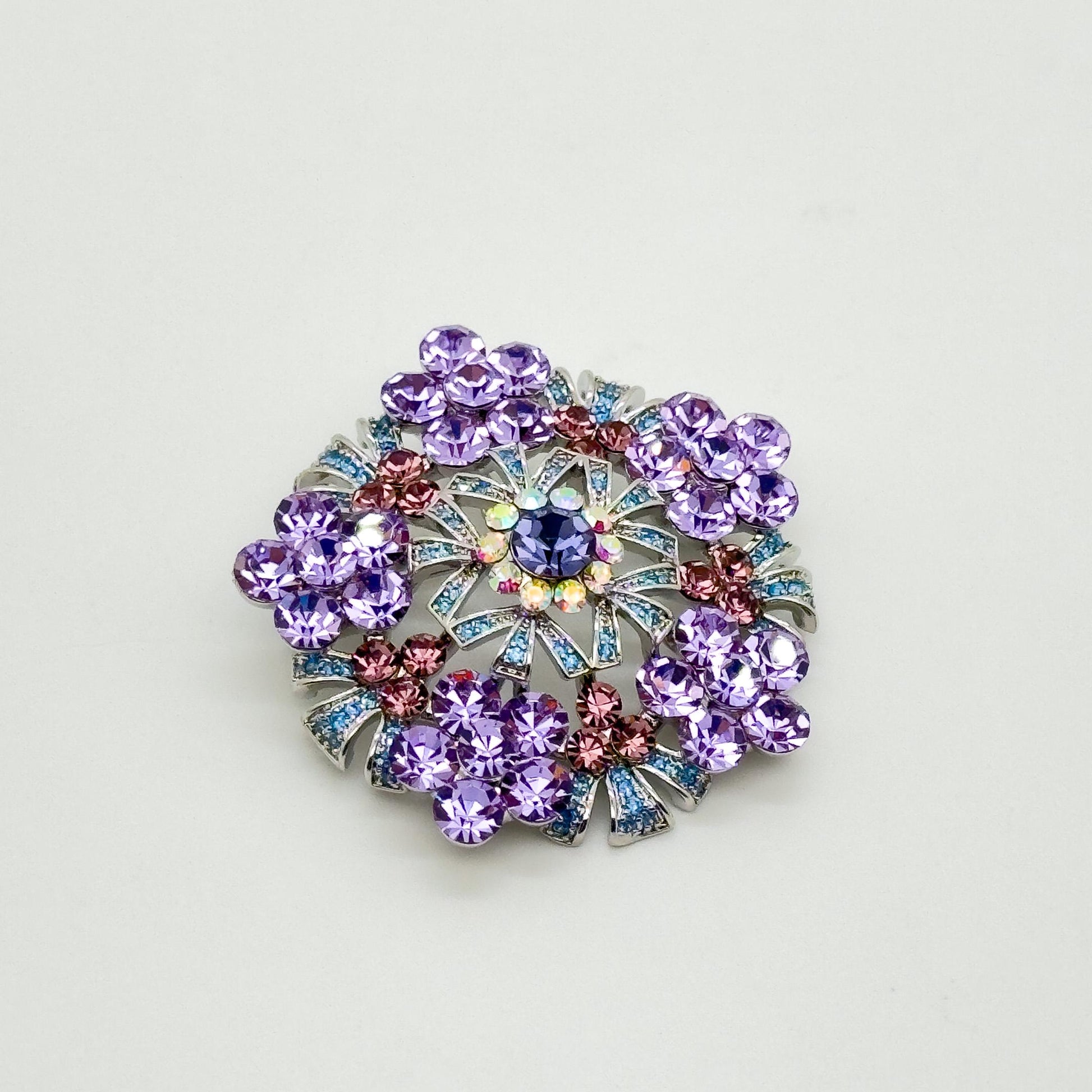 Vintage Purple Flower Brooch Zircon Copper Pendant Brooch Dual Use