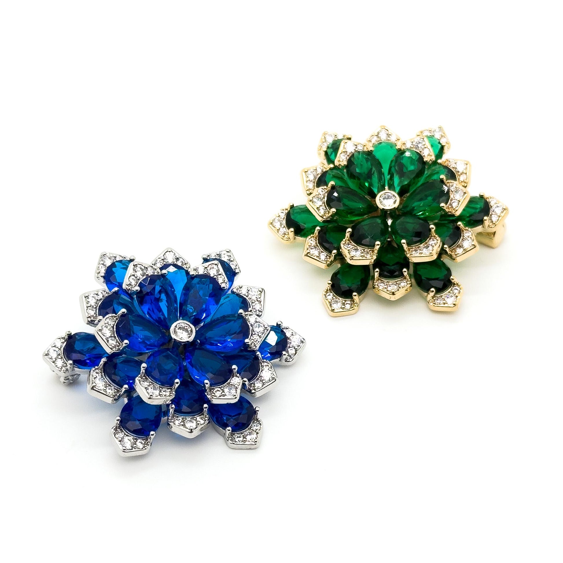 Blue Austrian Crystal Snowflake Brooch Pendant, Copper, Zircon Accents