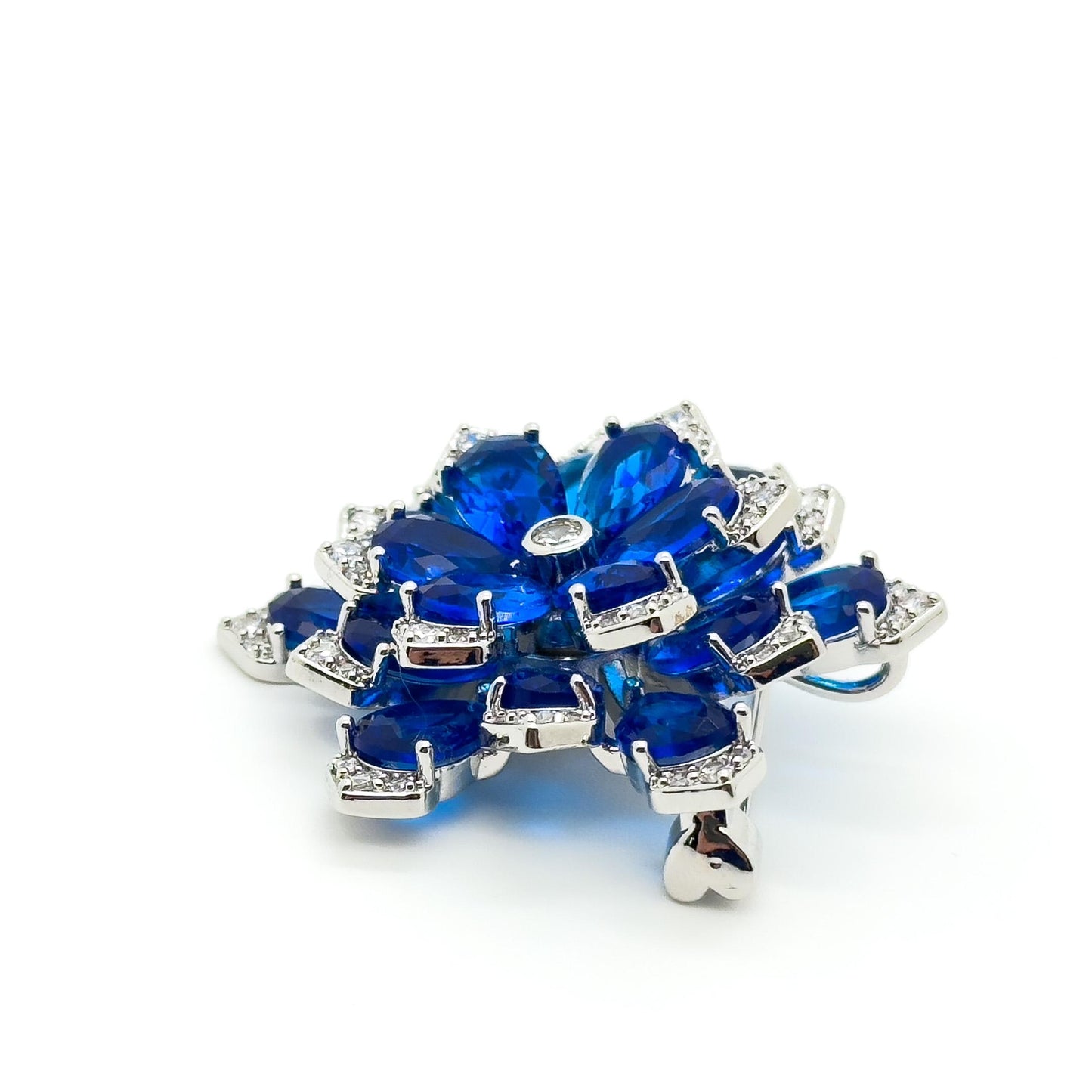 Blue Austrian Crystal Snowflake Brooch Pendant, Copper, Zircon Accents