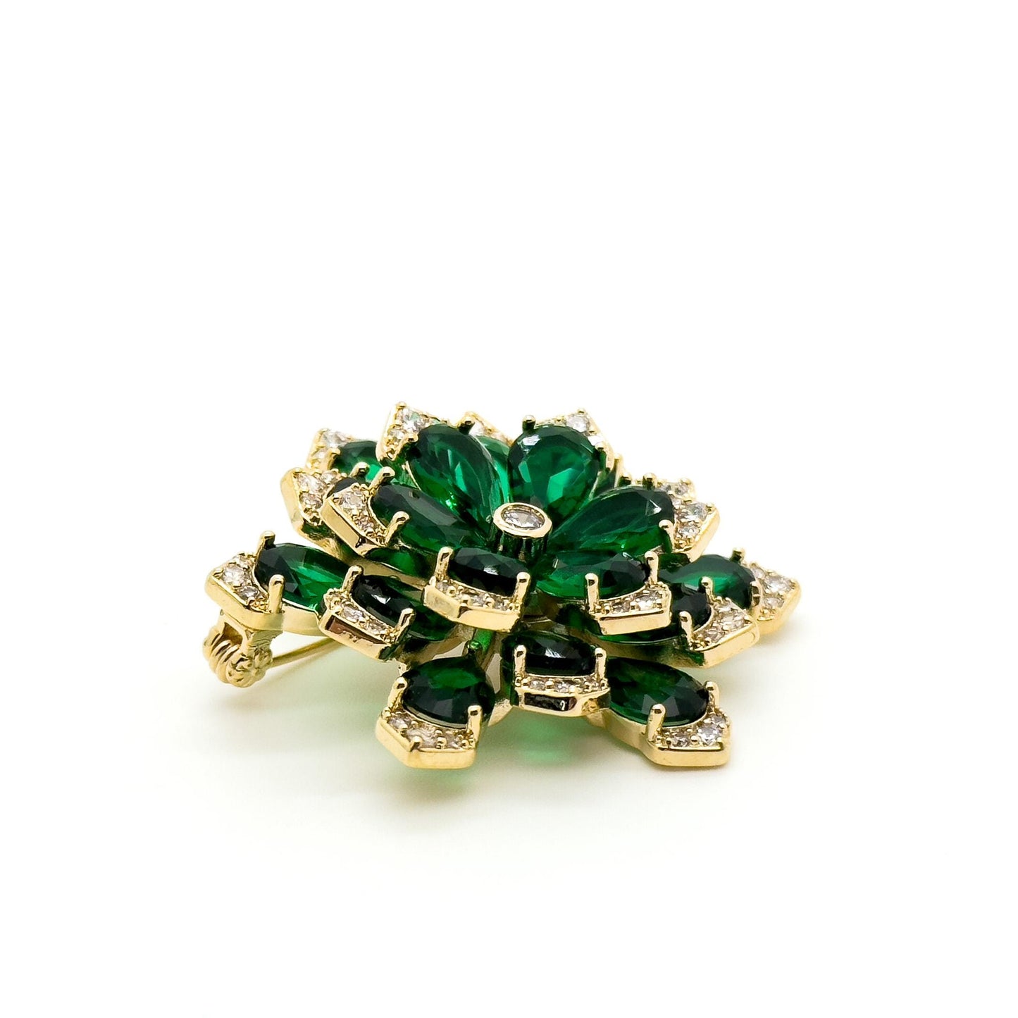 Blue Austrian Crystal Snowflake Brooch Pendant, Copper, Zircon Accents