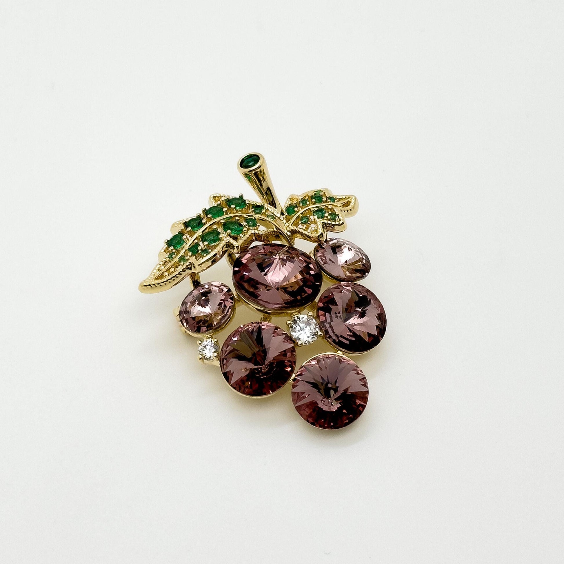 Elegant Handmade Grape Brooch Pin for Suits & Dresses - Zircon & Copper