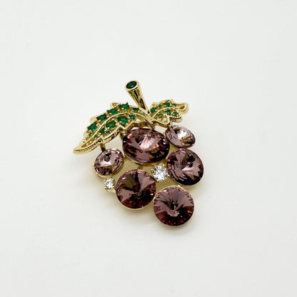Elegant Handmade Grape Brooch Pin for Suits & Dresses - Zircon & Copper