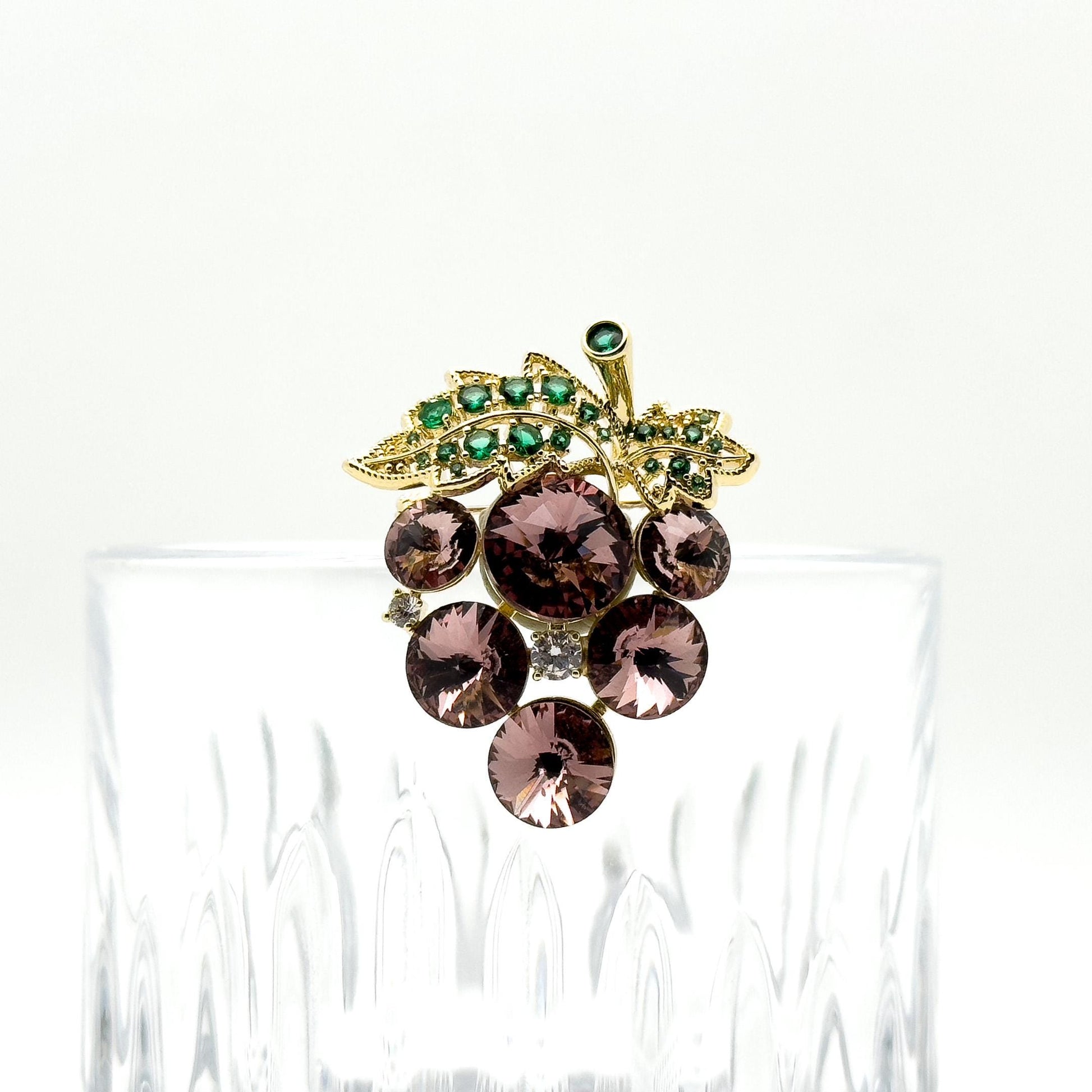 Elegant Handmade Grape Brooch Pin for Suits & Dresses - Zircon & Copper
