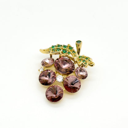 Elegant Handmade Grape Brooch Pin for Suits & Dresses - Zircon & Copper