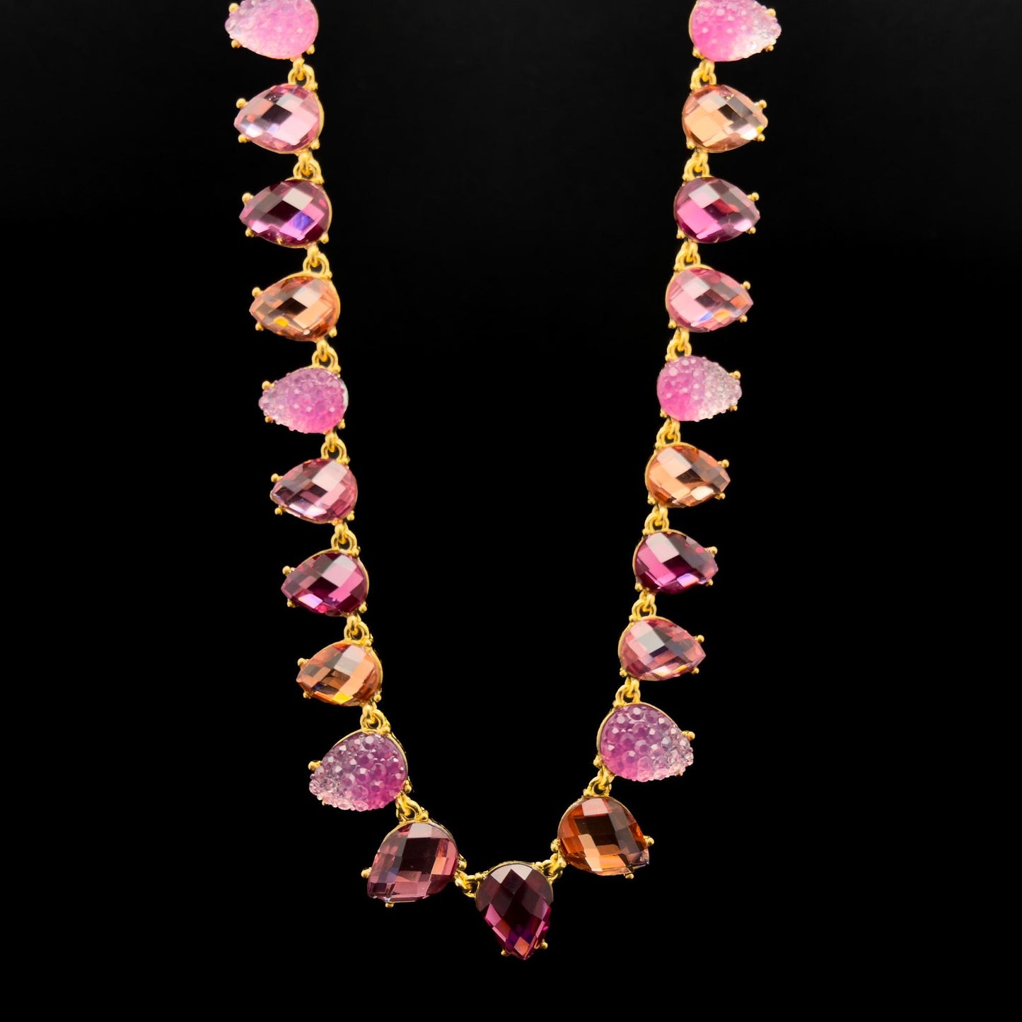 Art Deco Amethyst Crystal Beaded Statement Necklace with Gift Box