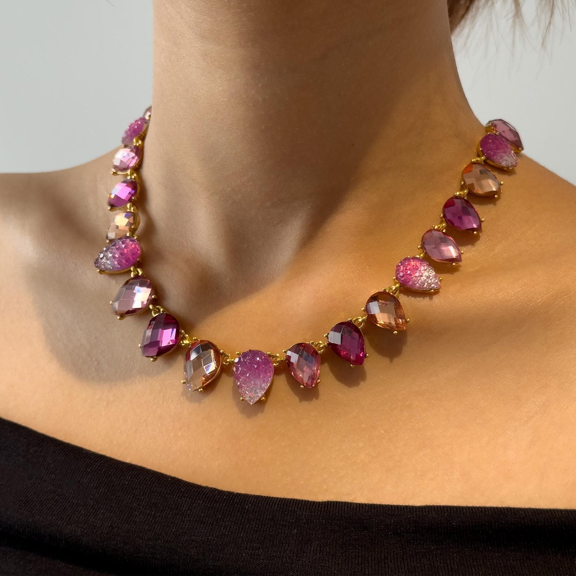 Art Deco Amethyst Crystal Beaded Statement Necklace with Gift Box
