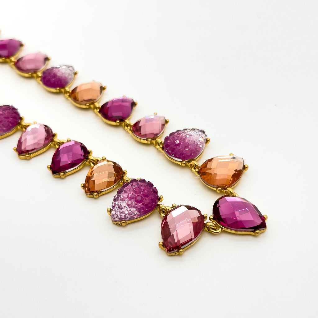 Art Deco Amethyst Crystal Beaded Statement Necklace with Gift Box