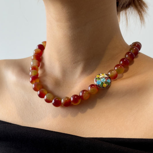 Vintage Art Deco Beaded Gemstone Necklace and Bracelet Set