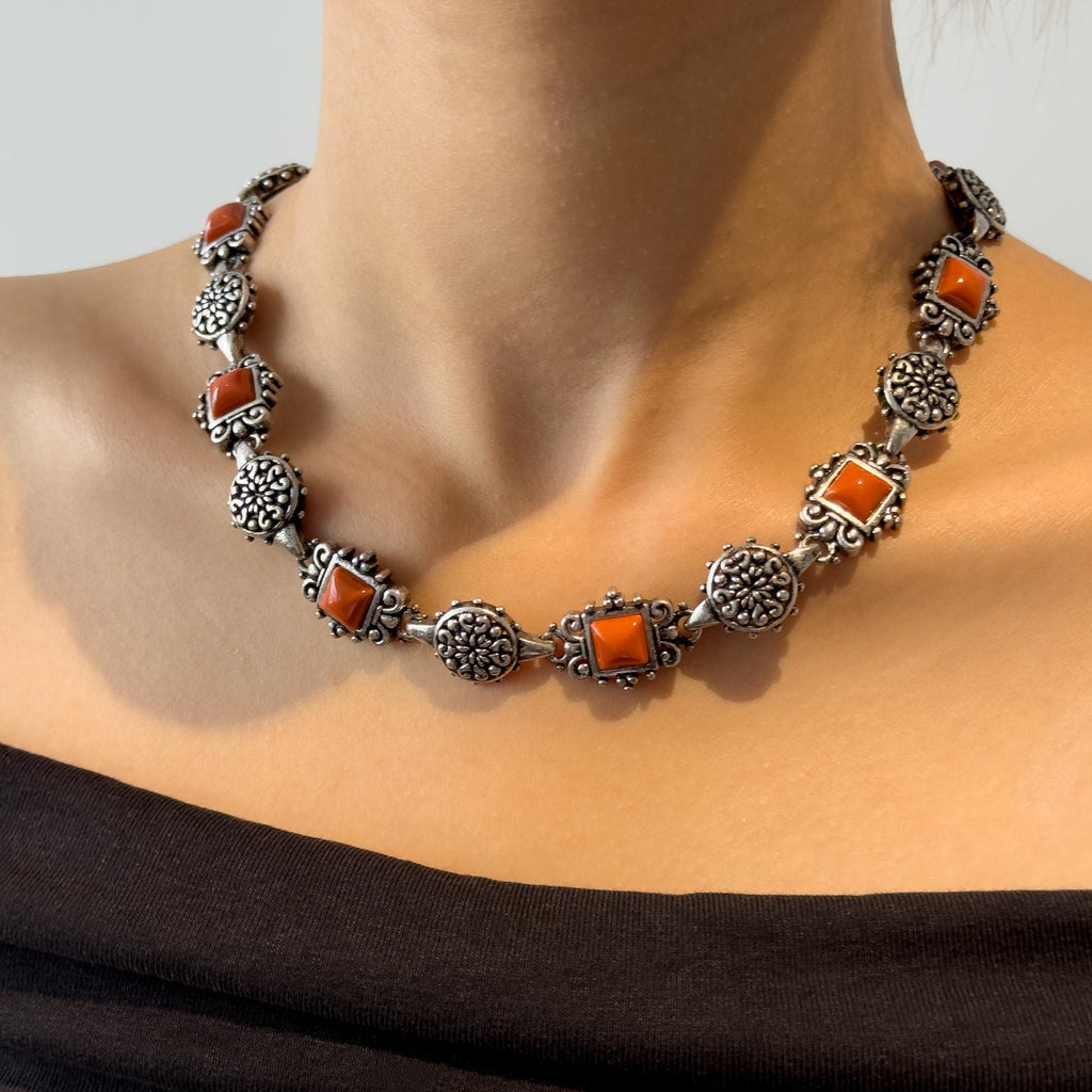 Vintage Art Deco Beaded Gemstone Necklace and Bracelet Set