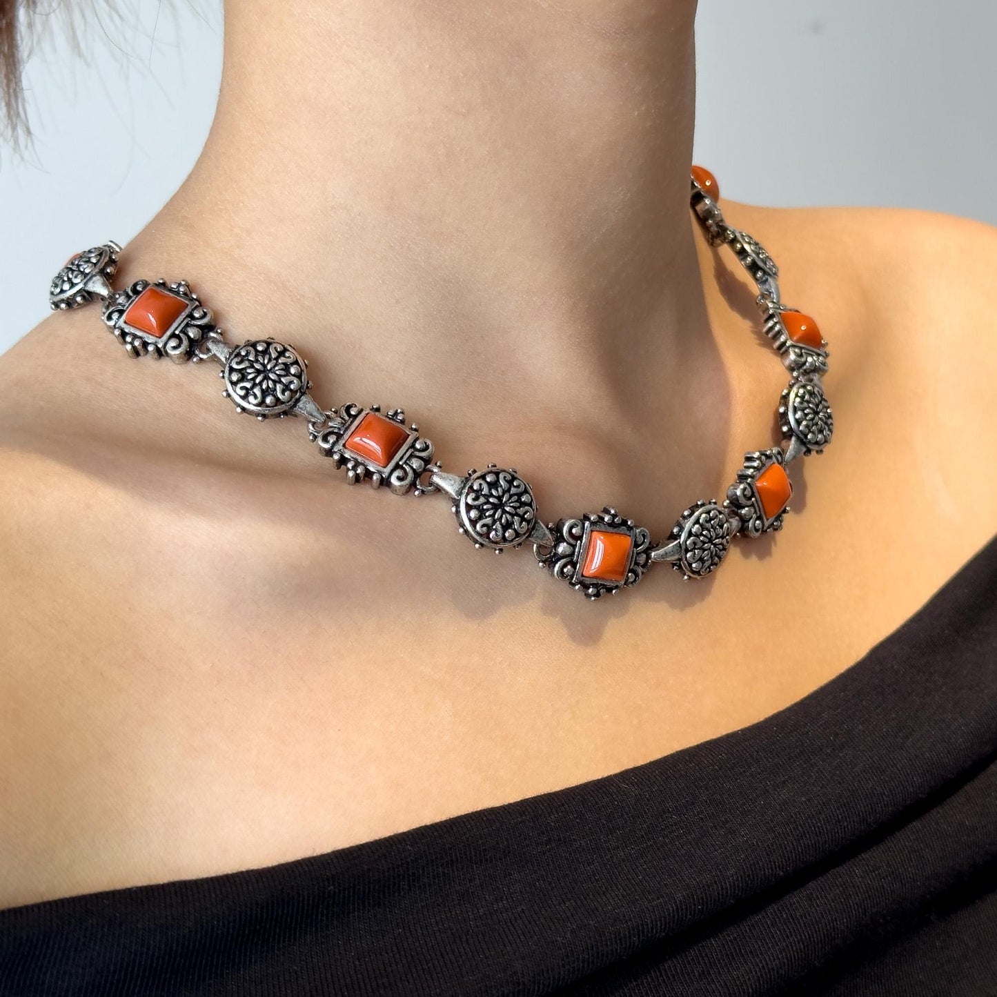 Vintage Art Deco Beaded Gemstone Necklace and Bracelet Set