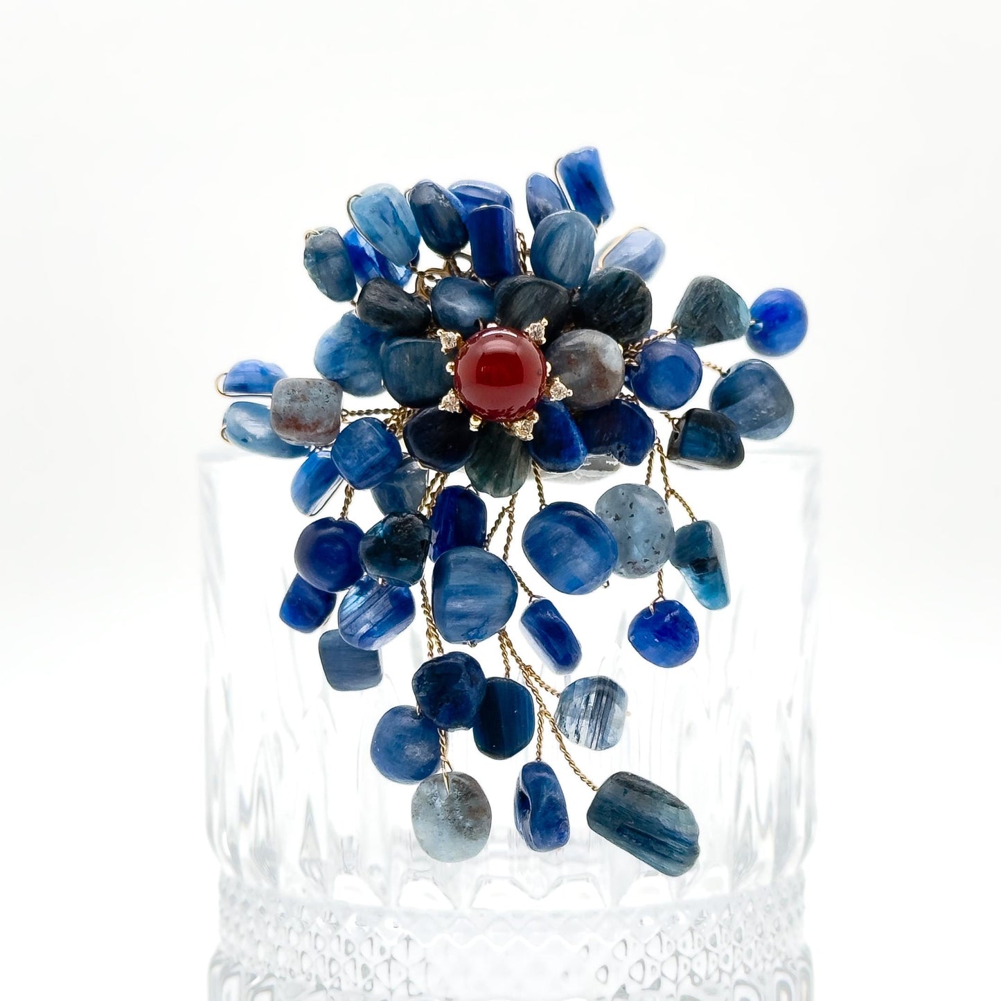 Handcrafted Boho Stone Brooch Copper Accent Ethnic Statement Pin