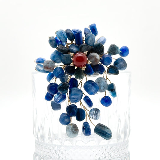 Handcrafted Boho Stone Brooch Copper Accent Ethnic Statement Pin