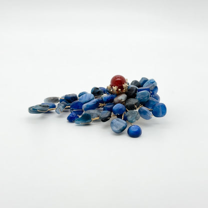 Handcrafted Boho Stone Brooch Copper Accent Ethnic Statement Pin