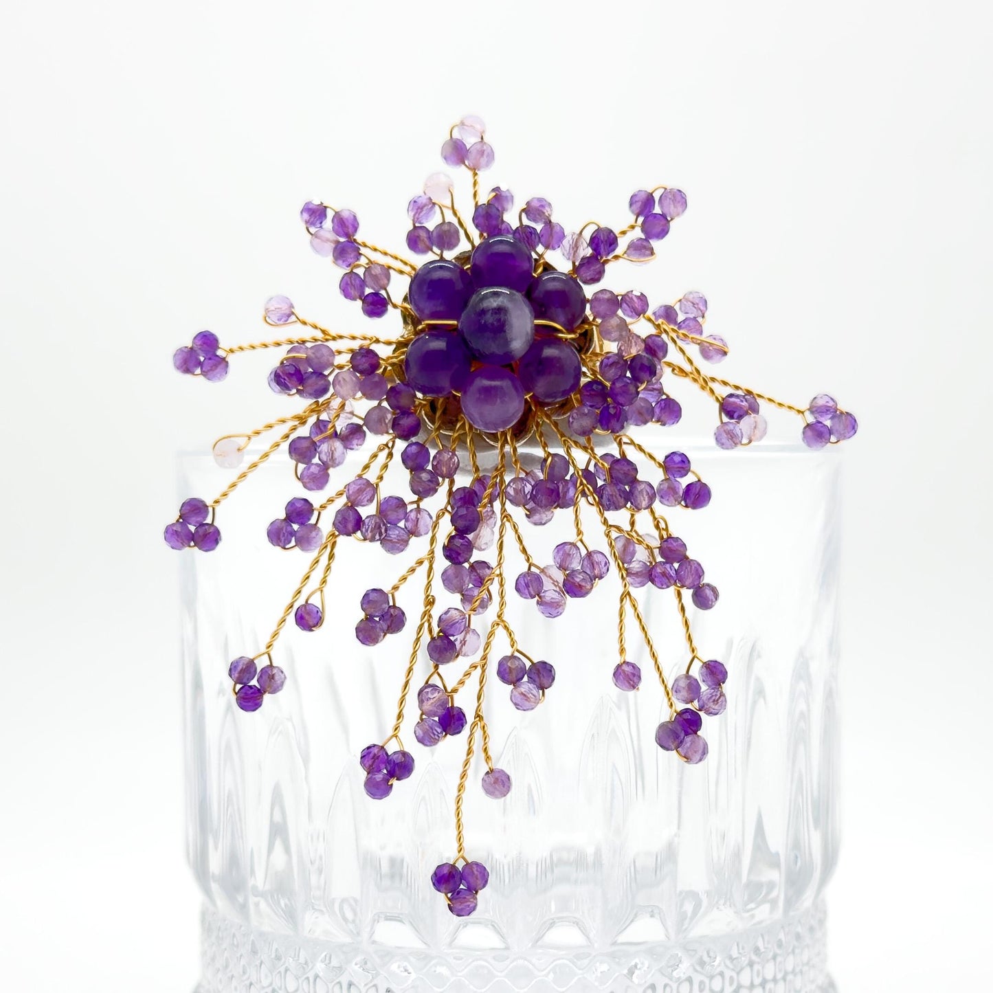 Handcrafted Lavender Purple Stone Brooch Copper Setting Statement Pin