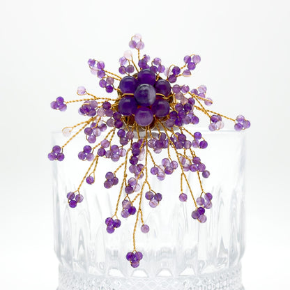 Handcrafted Lavender Purple Stone Brooch Copper Setting Statement Pin