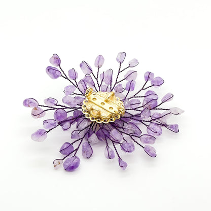 Handmade Purple Crystal Brooch with Pearl Accents and Copper Setting