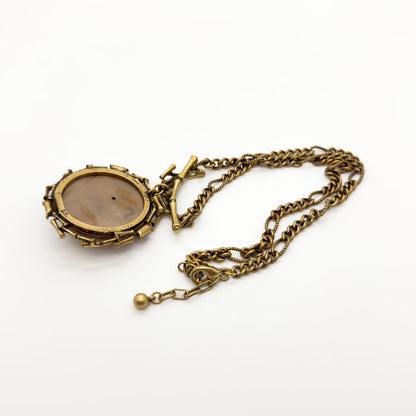 Art Deco Vintage Portrait Pendant Necklace with Zircon Copper