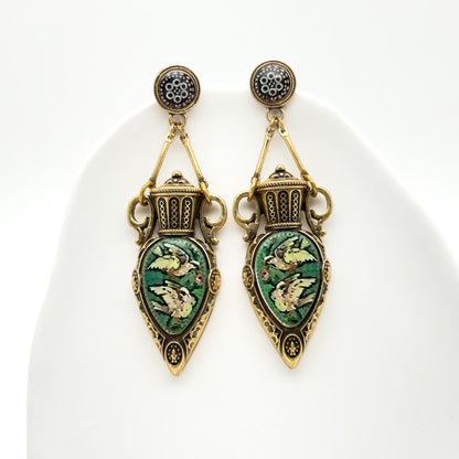 Vintage Art Deco Copper Pigeon Pendant Necklace and Earrings Set