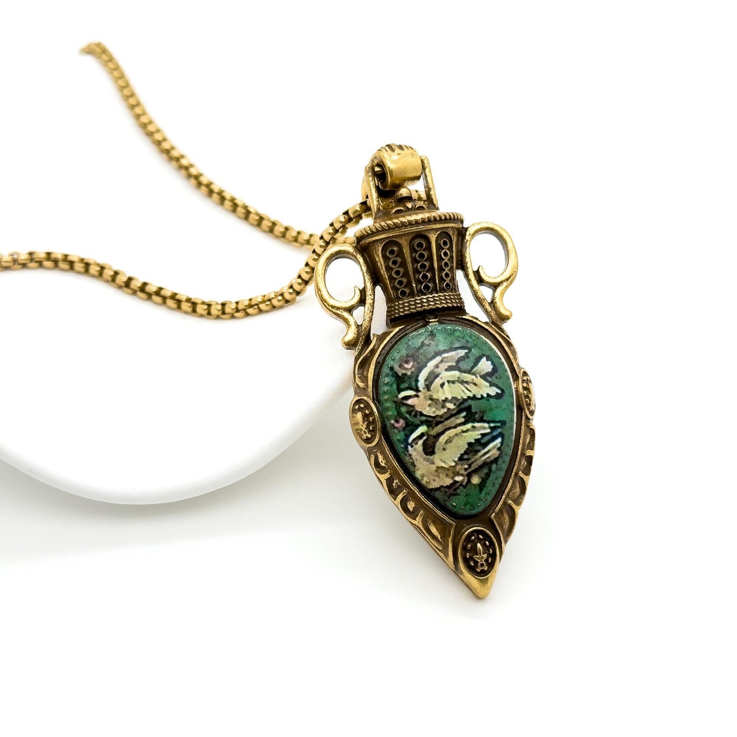 Vintage Art Deco Copper Pigeon Pendant Necklace and Earrings Set