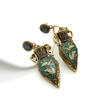 Vintage Art Deco Copper Pigeon Pendant Necklace and Earrings Set