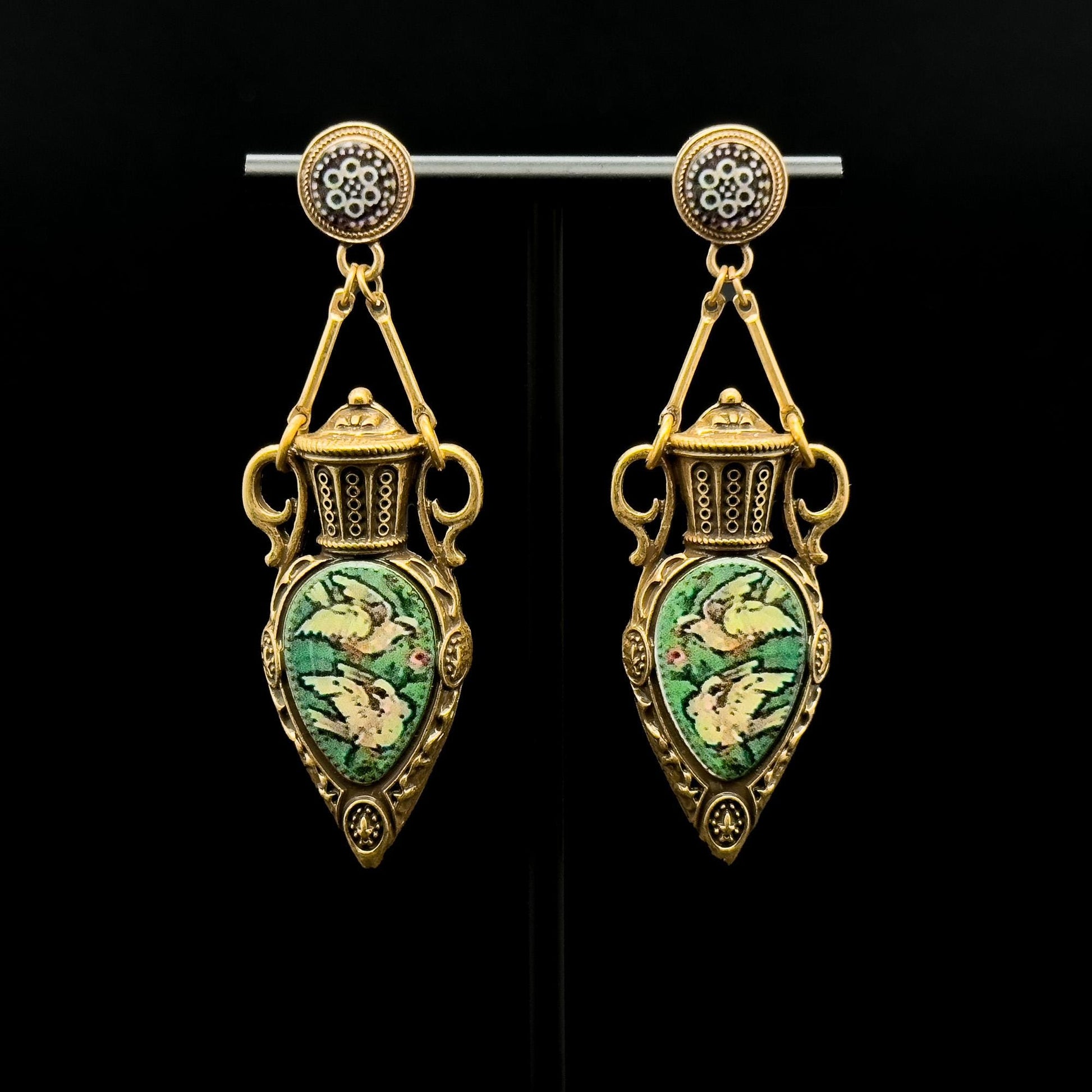 Vintage Art Deco Copper Pigeon Pendant Necklace and Earrings Set