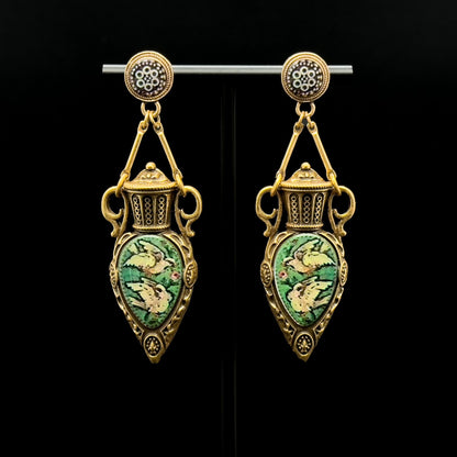 Vintage Art Deco Copper Pigeon Pendant Necklace and Earrings Set