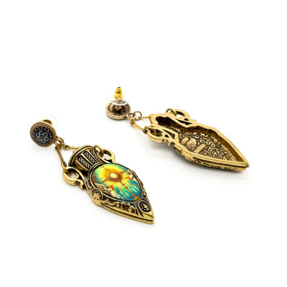 Vintage Art Deco Resin Copper Sun Pendant Earrings Set