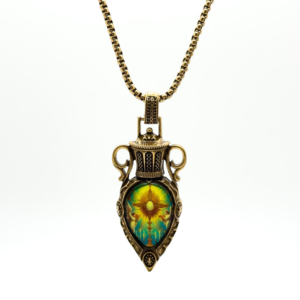 Vintage Art Deco Resin Copper Sun Pendant Earrings Set