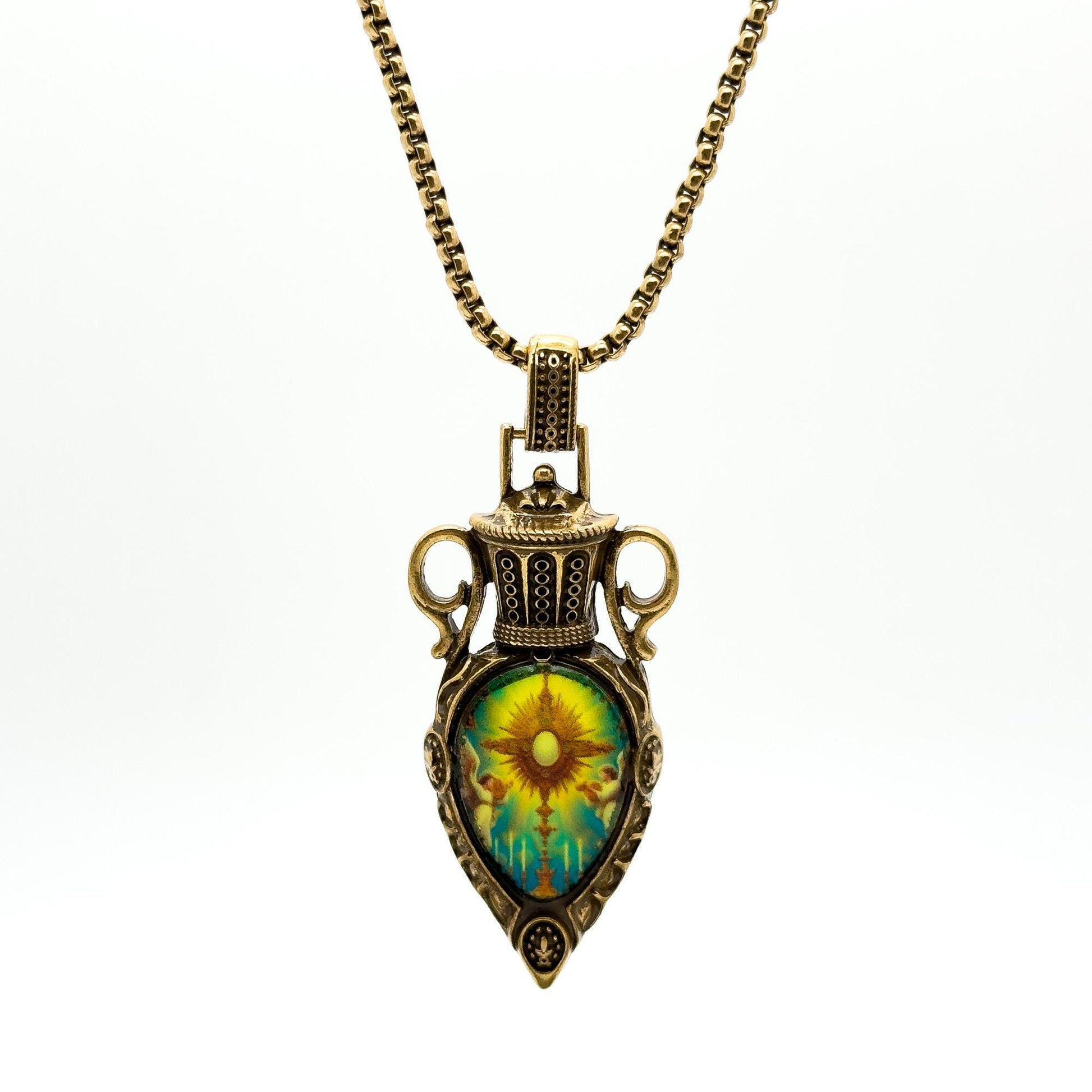 Vintage Art Deco Resin Copper Sun Pendant Earrings Set