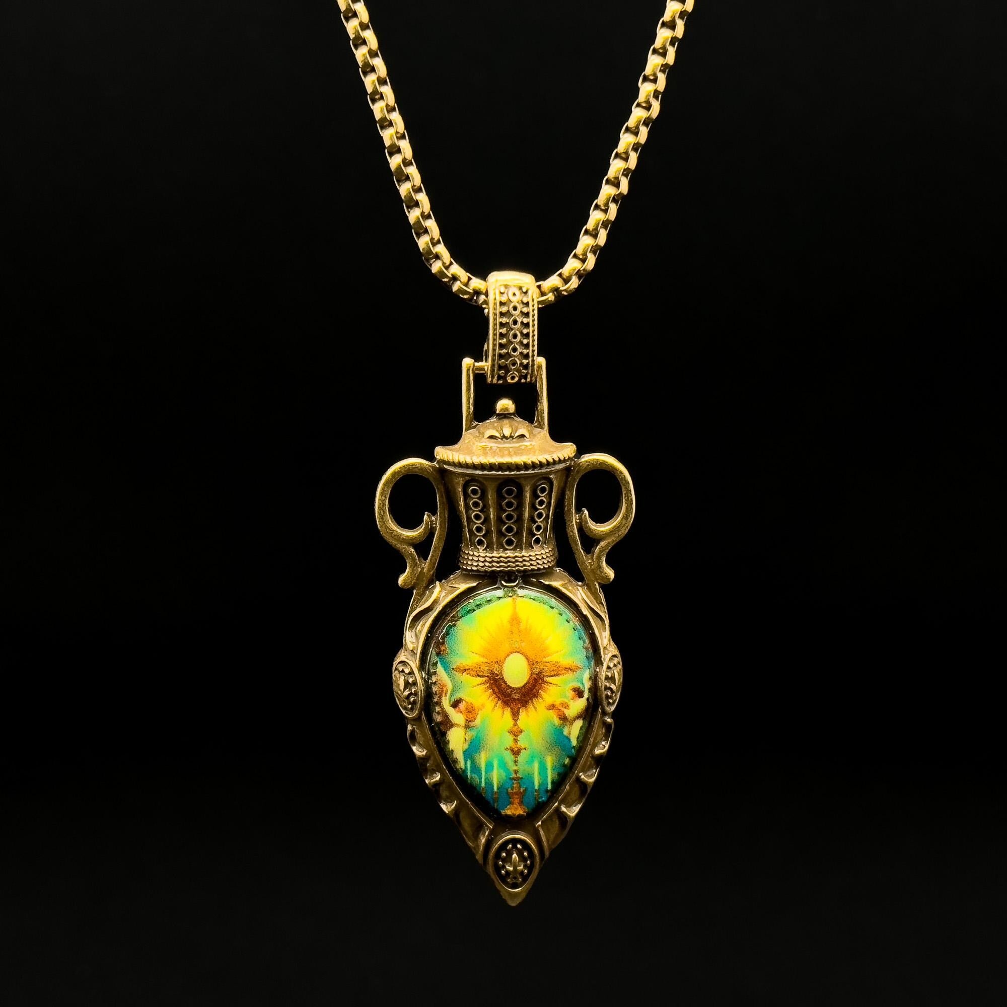 Vintage Art Deco Resin Copper Sun Pendant Earrings Set