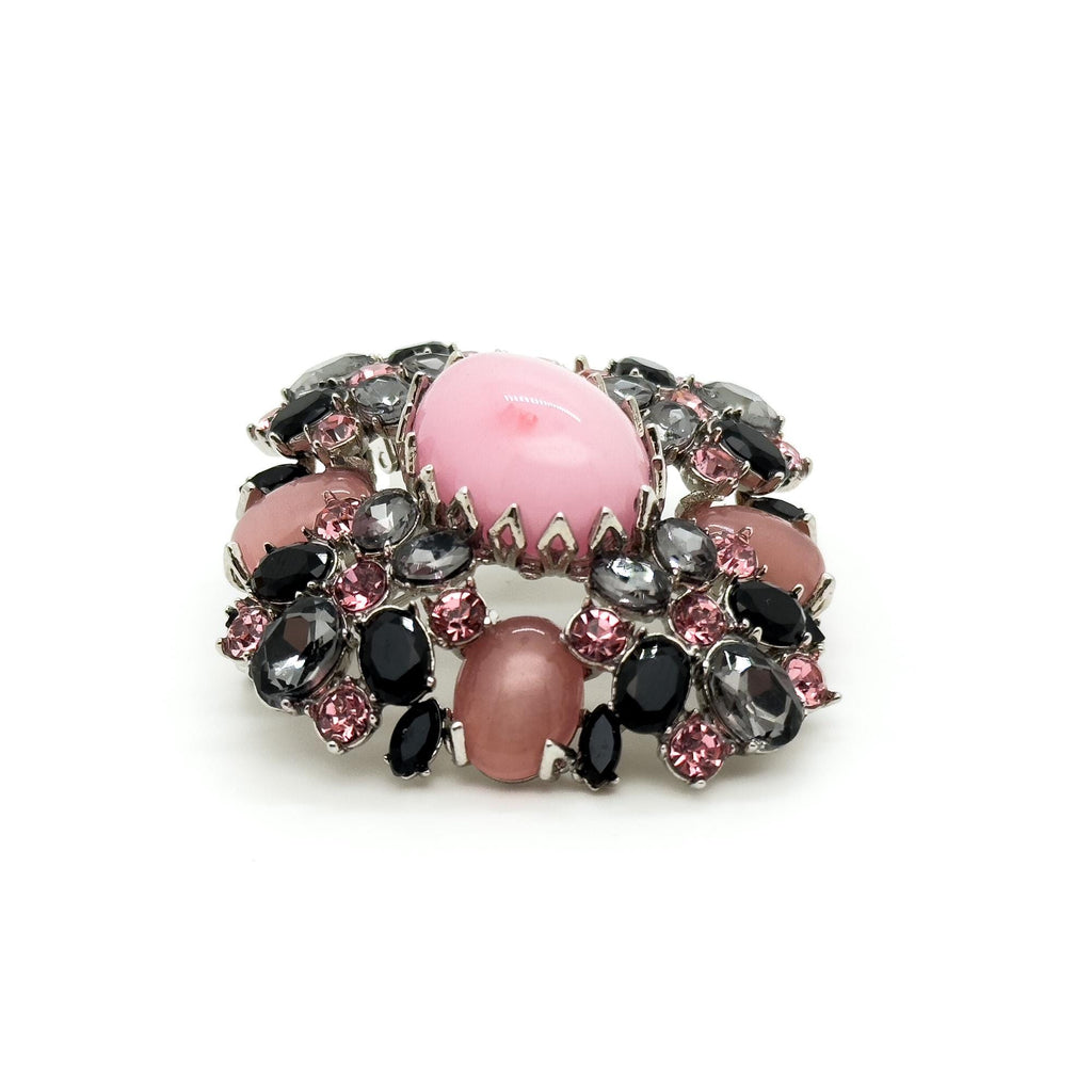 Art Deco Vintage Pink Crystal Brooch with Copper Setting